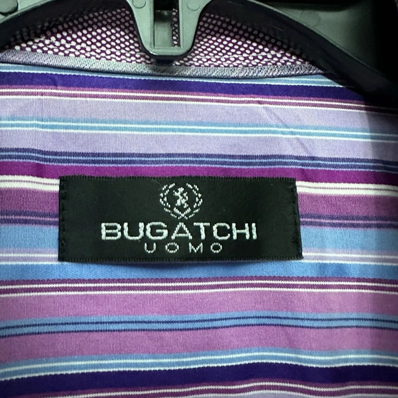 Bugatchi Uomo Men’s Long Sleeve Flip Cuff Purple Striped Button Up Shirt Size XL - Picture 3 of 6